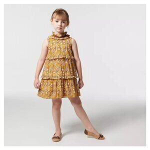 Janie & Jack Paisley Ruffle Tiered Sleeveless Dress Girls Size 5 Mustard Yellow